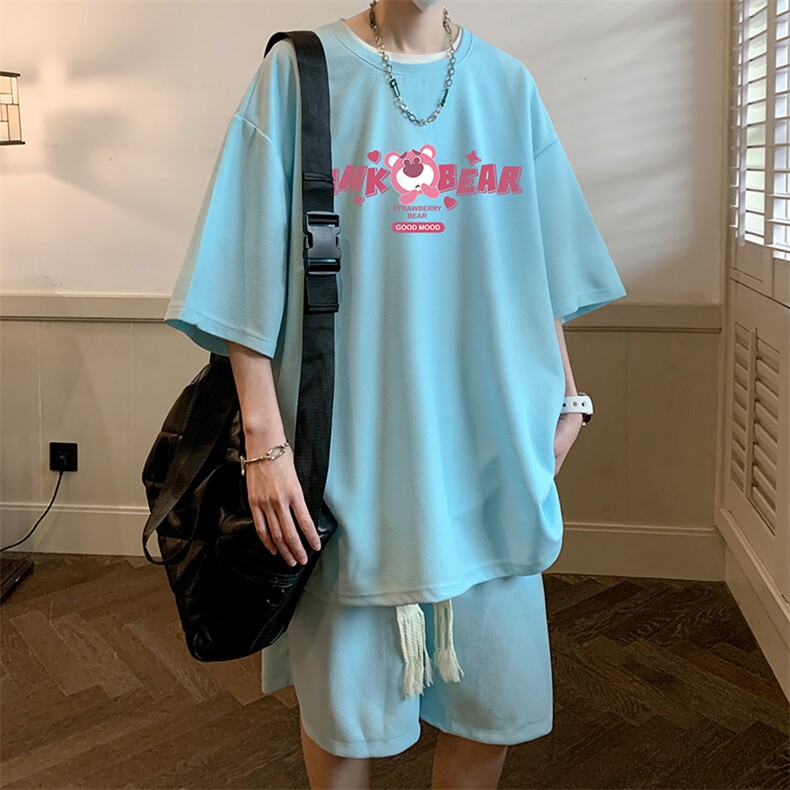 华夫格套装运动短袖t恤套装休闲两件套一套HZ84329-P44,男装T恤,电商A040