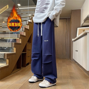 加绒休闲裤男冬季新款港风宽松华棉刺绣阔腿裤JR305-P55图片