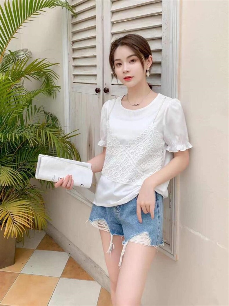 夏季新款珍珠吊带假两件，女装背心吊带，田间晨露