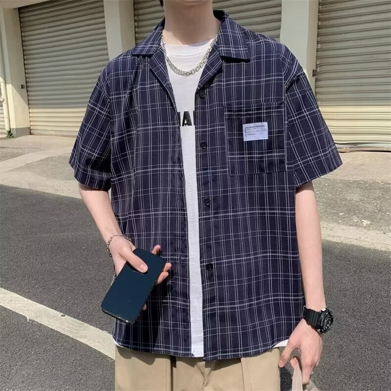 男士短袖夏季2024新款条纹贴标衬衫S43P36,男装衬衫,星座1116-2