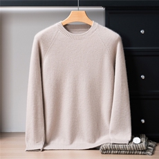 2025年秋季圆领7针双股加厚插肩圆领时尚百搭通勤简约休闲，男装羊绒套衫，戎禾素