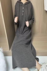 时尚宽松连帽大码长裙女装羊毛衫显瘦百搭舒适保暖毛衣裙，女装羊毛衫，泰沅羊绒
