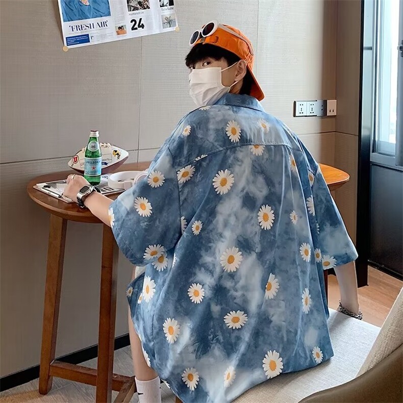 港风衬衫复古潮流慵懒宽松短袖上衣M327-P30,男装衬衫,星座1109-3
