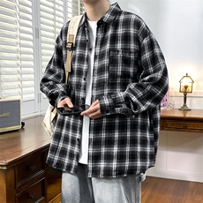 秋季小香风衬衫翻领男大皂大码宽松痞帅外套格子衬衣A012/857P32，男装衬衫，电商A012
