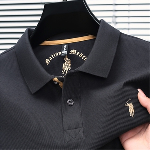 polo衫短袖男士纯色高端刺绣小马标上衣服翻领丝光棉t恤图片