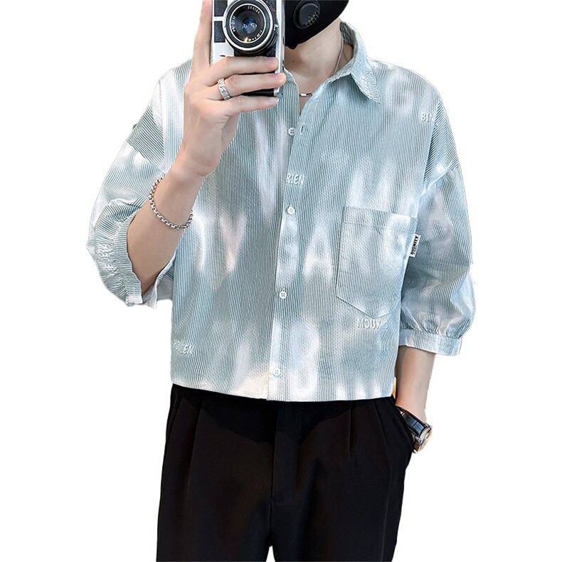 社会小伙2025春季新款衬衫男士高品质七分袖打底衬衫男901C13P58,男装衬衫,星座901