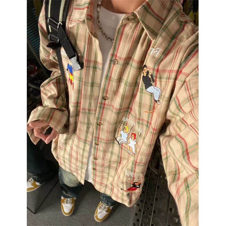 格子长袖衬衫春秋复古休闲宽松运动衬衣潮牌痞帅外套CY1100-P39,男装衬衫,星座412-3