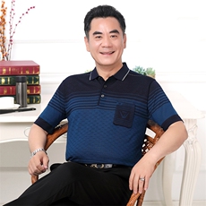 2025新款夏季爸爸装真口袋短袖t恤中老年男装翻领休闲冰丝POLO衫，男装Polo衫，星座1109