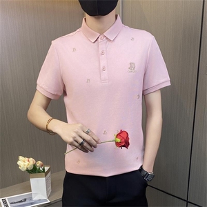 PL045-特P40字母刺绣t恤POLO衫短袖男社会精神小伙修身翻领上衣图片
