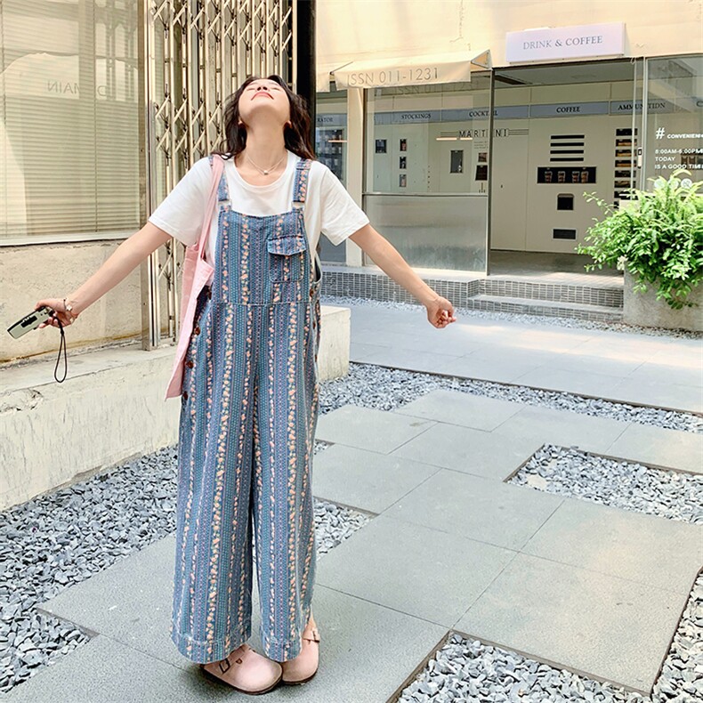 2025夏季新款韩版时尚百搭宽松休闲小众高腰休闲连体裤T恤两件套,女装连体裤,1D066-1