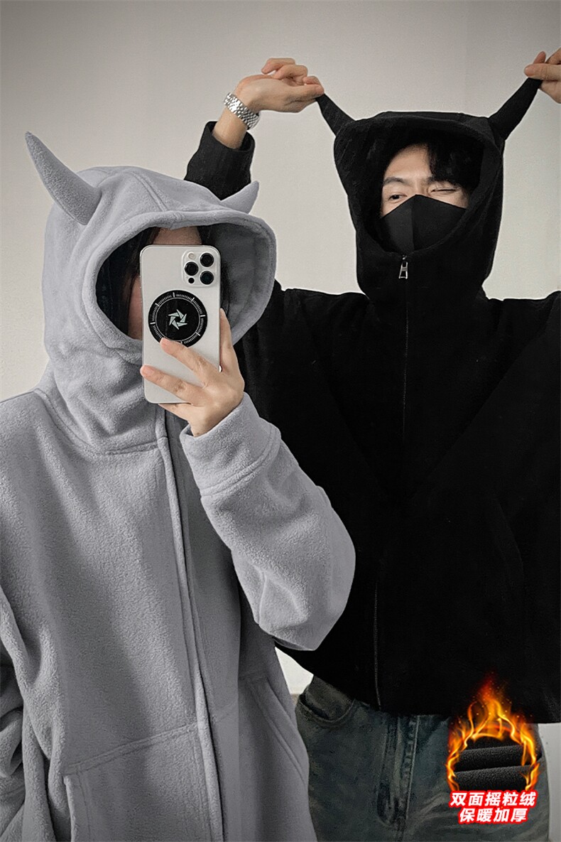 小恶魔加厚双面摇粒绒350g重磅保暖卫衣外套男W24537-特P60控108,男装棉衣,电商A001