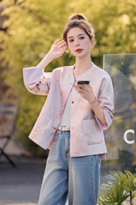 新中式提花短外套女2025春秋新款小个子百搭显瘦唐装国风宋锦上衣，女装短外套，天丽