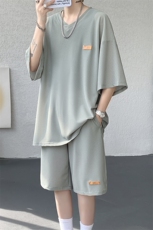 特批P60无差价夏季大码透气网眼冰丝V领速干轻薄两件套装男TZ5589，男装休闲套装，电商A001