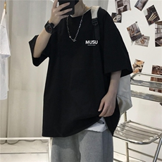 T003男士休闲字母印花宽松五分袖半截袖纯棉T恤大码男女青少年潮，男装T恤，星座115A-3