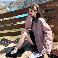 粉色撞色翻领外套女2026春季新款超好看设计感小个子休闲减龄夹克，女装短外套，2C177
