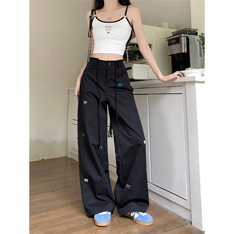 X352-P65 2024夏季新款蝴蝶结刺绣休闲显瘦长款工装裤图片
