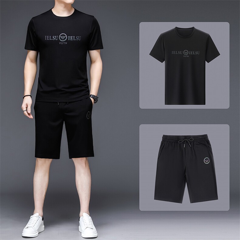 夏季休闲套装短袖t恤男短裤冰丝长裤三件套中老年男装时尚polo衫,男装休闲套装,电商B212（原钱塘6029）