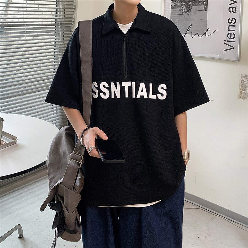 新款华夫格高街字母拉链polo衫短袖XZ604-PL101-P45控58,男装T恤,星座604