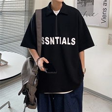 新款华夫格高街字母拉链polo衫短袖XZ604-PL101-P45控58，男装T恤，星座604