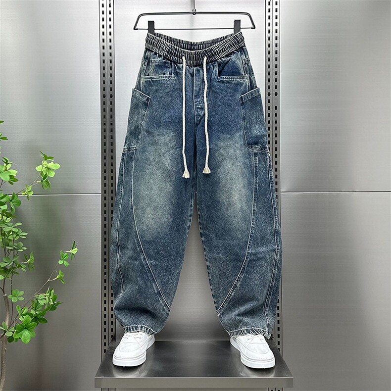 日系复古做旧牛仔裤男秋冬宽松大码阔腿休闲牛仔裤AM665P50，男装牛仔裤，星座1013-5