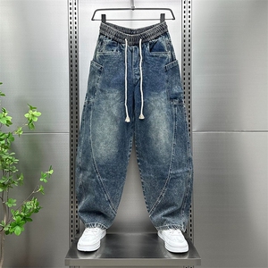 日系复古做旧牛仔裤男秋冬宽松大码阔腿休闲牛仔裤AM665 P50，男装牛仔裤，星座1013-5