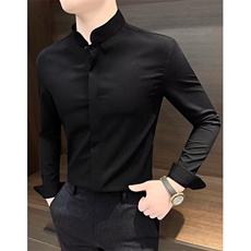 [006]立领条纹衬衫男长袖时尚弹力修身休闲衬衣A079-2086-P40，男装衬衫，电商A079