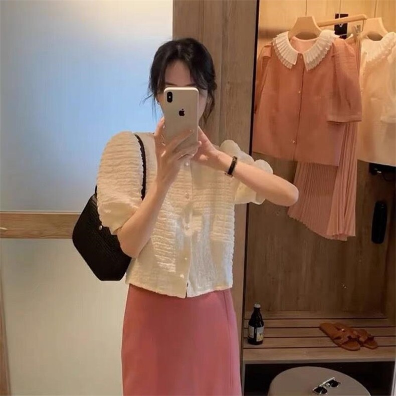 压皱面料，泡泡袖小衫，其它，时代公主