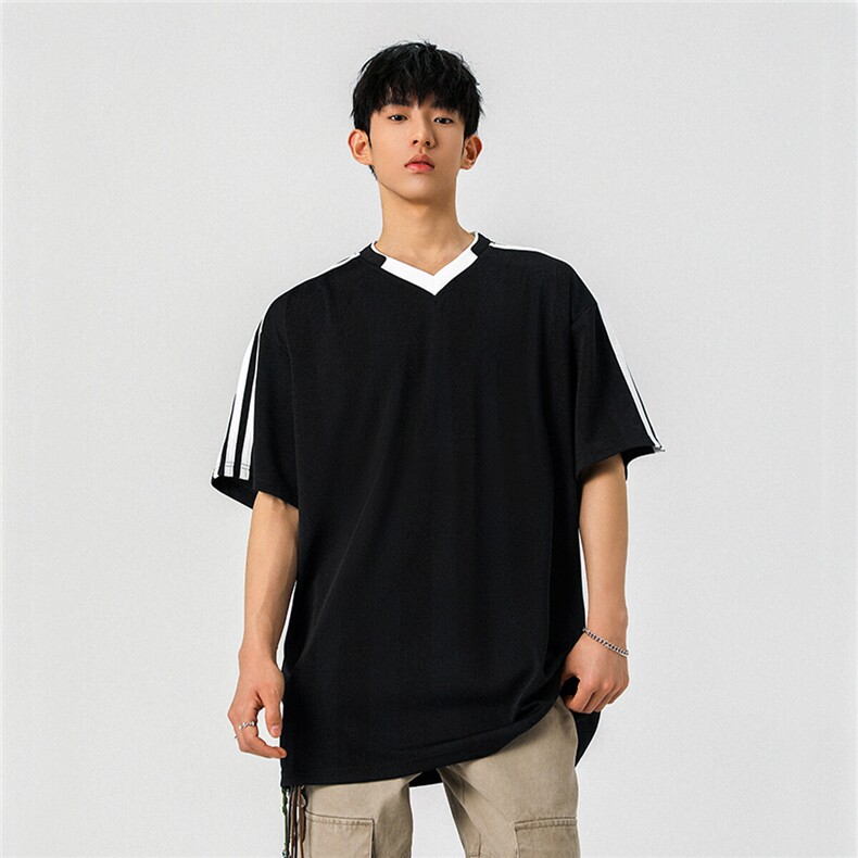 1可二开美式复古条纹运动球衣大码M-5XL短袖T恤男DX78018P45控75,男装T恤,星座226-2