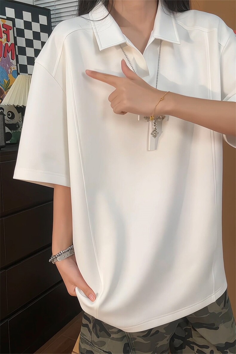 2026夏季新款拼接短袖T恤宽松正肩翻领男女X64114-TP16不,男装T恤,电商A102