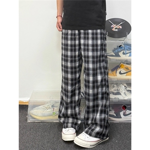 [002] 弯刀裤子男慵懒风格子裤cleanfit直筒微喇裤A079-B17-P35图片