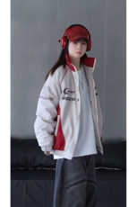 抖音视频截图只展示大货印花立领机车潮牌棉服77950特P85，男装棉衣，星座226-2