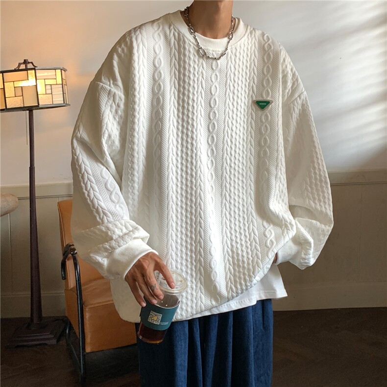 秋冬新款菱形格纹提花宽松圆领套头情侣卫衣大码外套H762P58,男装卫衣,电商A341