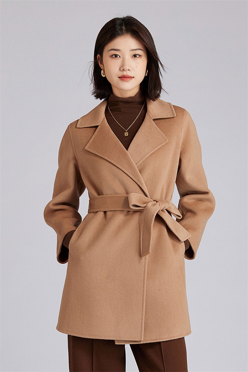 时尚百搭气质简约长款羊毛大衣女冬季新款修身显瘦黑色外套,女装双面呢大衣,羊程大衣