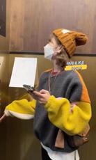 拼色颗粒绒加厚卫衣，女装卫衣/绒衫，一杭