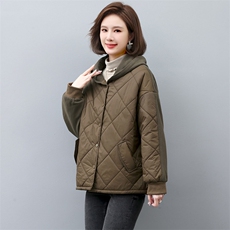 棉衣棉服女2022新款冬季短款连帽秋冬妈妈拼接薄款夹棉外套，女装棉衣/棉服，忆绮罗
