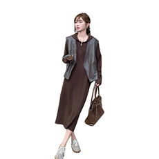 高级感pu皮马甲连衣裙女2025年春季新款时尚气质卫衣裙，女装连衣裙，2C032
