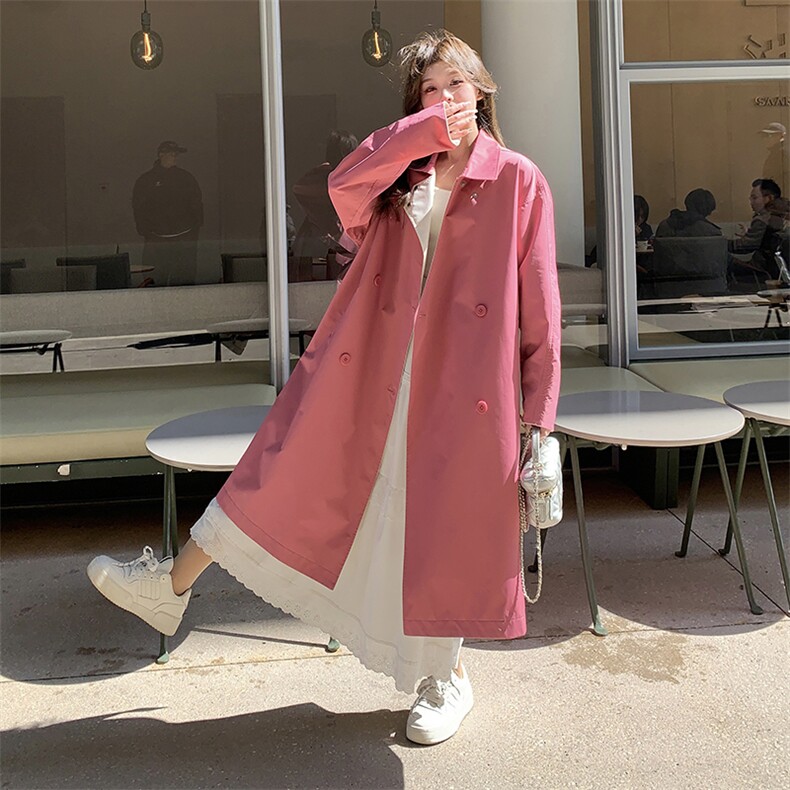 树莓粉收腰长款风衣外套女春秋2025新款气质开春穿搭高级显瘦大衣,女装风衣,2C216