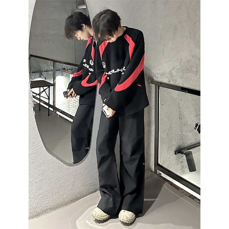 B221美式ins高街暗黑宽松拼接圆领卫衣T恤SY2316-P65控88,男装卫衣,电商B221