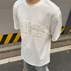 万针全刺绣工艺抖音得物高品质260克重磅纯棉双纱美式高街短袖T恤，男装T恤，电商A486
