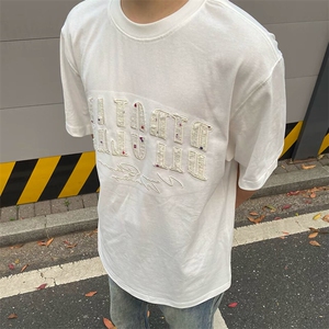 万针全刺绣工艺抖音得物高品质260克重磅纯棉双纱美式高街短袖T恤图片