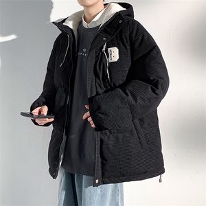 冬季青少年灯芯绒连帽棉衣潮牌羊羔毛加绒加厚棉服外套5305-P85图片