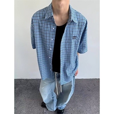 CP1229-P39格子短袖衬衫男2025夏季新款薄款青少年宽松半袖衬衣，男装T恤，电商B323A