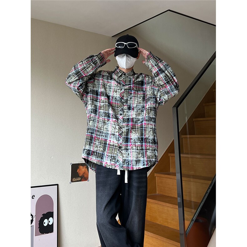 控价69港风格子衬衫宽松外套男女衬衣百搭格子外套CS2406P45,男装衬衫,电商A128