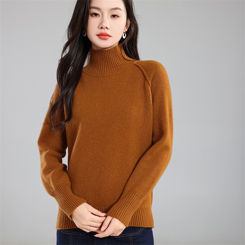 时尚百搭女士半高领针织衫简约气质修身毛衣，女装针织衫/毛衣，奢优羊绒