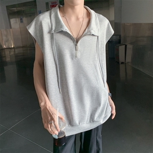 C395-P32 夏季薄款半拉链立领无袖t恤美式高街宽松背心马甲 现货图片