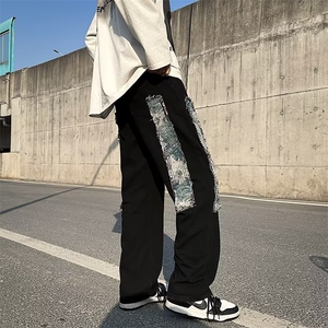 美式牛仔裤男冬季痞帅设计感宽松直筒潮牌高街vibe裤子NT043-P45图片