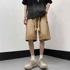 裤子2023新款夏装休闲短裤男港风休闲裤宽松直筒N05533-P40，男装牛仔裤，星座308B-1