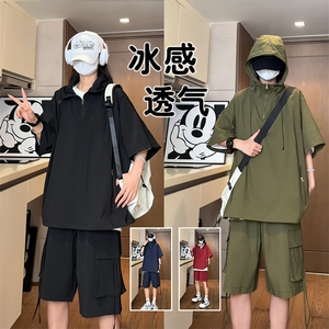 量大优 供视频 泡泡纱夏款连帽套装短袖短裤男 CP74TZ-特p60图片