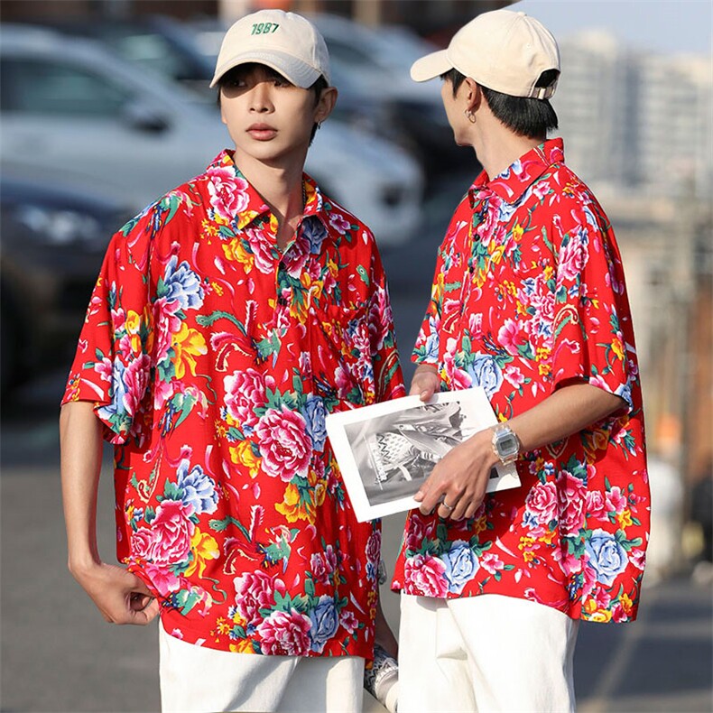 P01中性男女休闲大码花衣服polo衫宽松透气东北大花风团队服图片