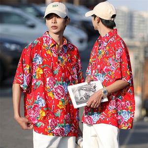 P01中性男女休闲大码花衣服polo衫宽松透气东北大花风团队服图片